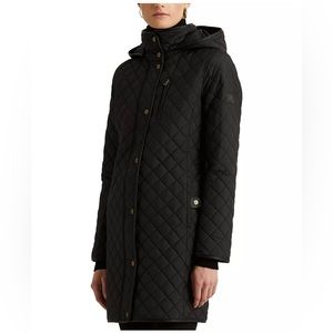 LAUREN RALPH LAUREN Faux-Leather-Trim Hooded Quilted Coat
